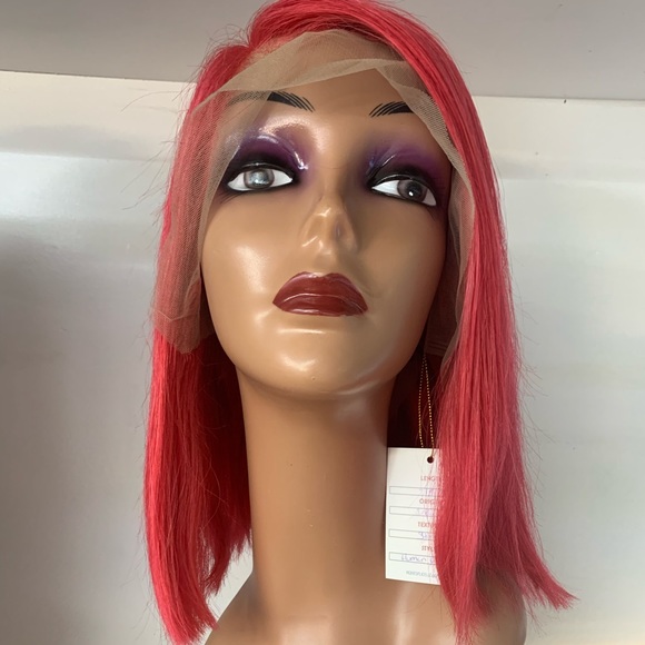 Red Human Hair Straight Bob Lace frontal Wig - Picture 2 of 7